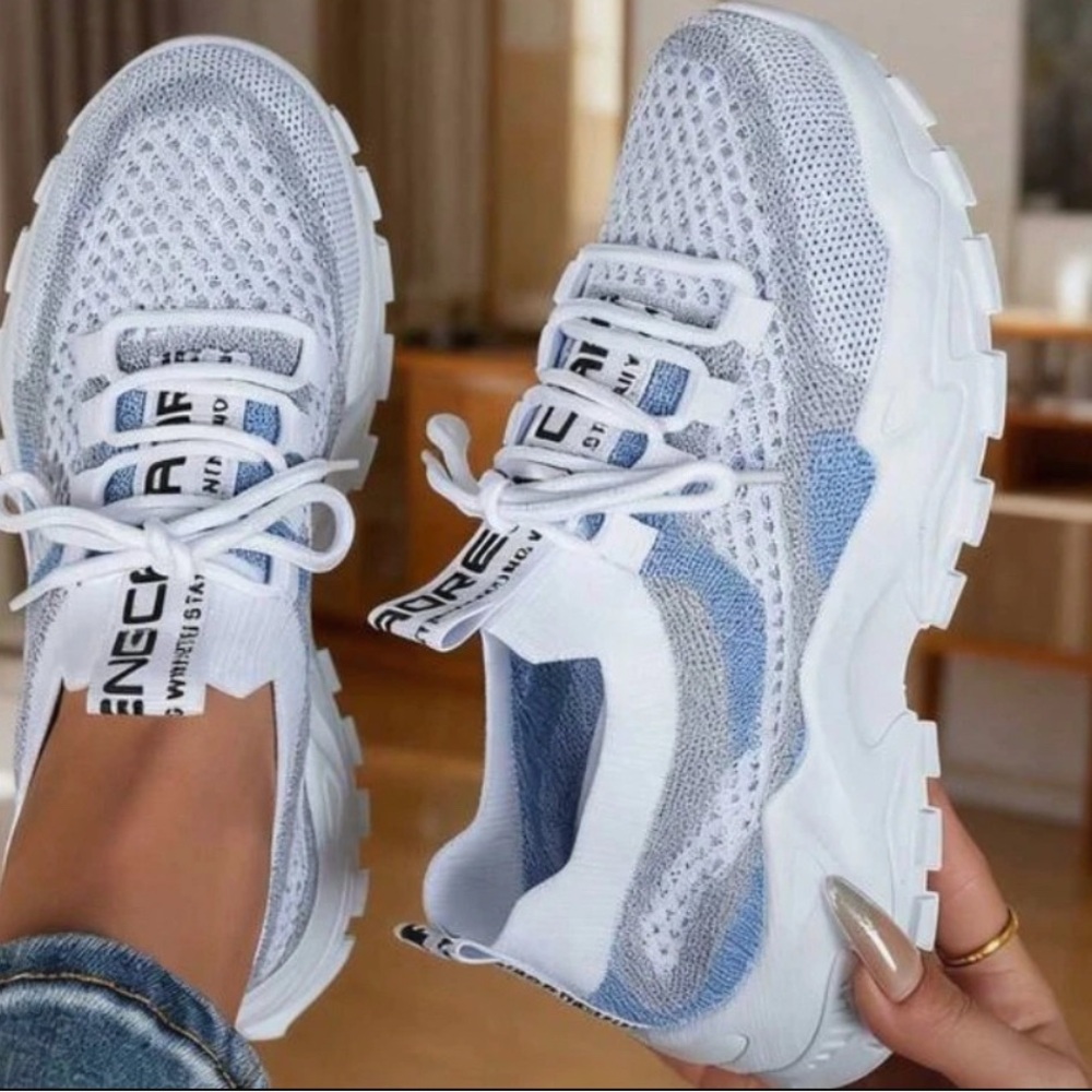 White and Blue Women's Sneakers